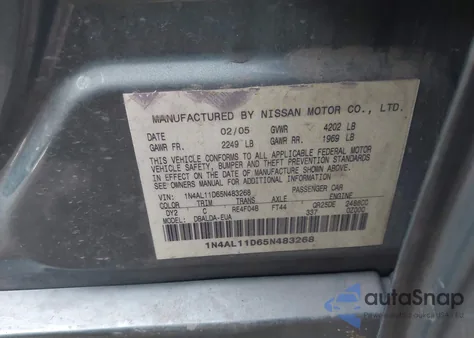 2005 Nissan Altima 2.5 S from USA, damaged, VIN 1N4AL11D65N483268